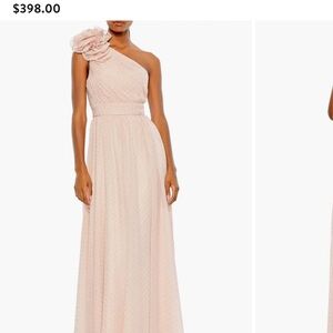Rosette Ruffled One Shoulder Metallic Polka Dot Gown Mac Duggal